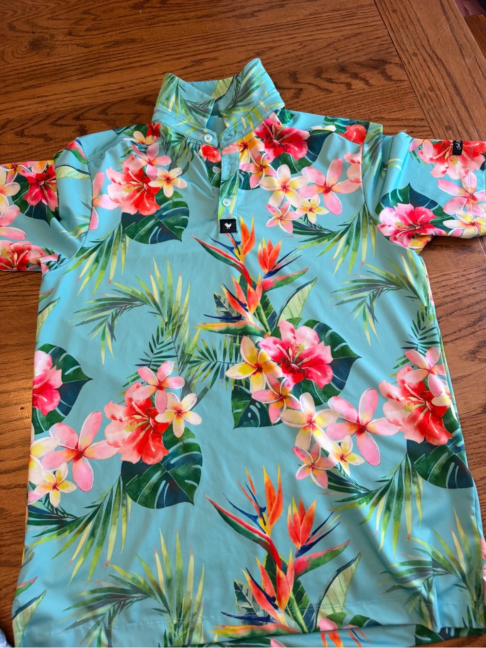 Bad Birdie Aqua Tropical Floral Polo